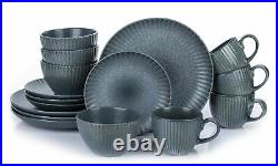 16-Piece Dinner Set Embossed Grey Textured Crockery Dinnerware Plates Bowls Mugs