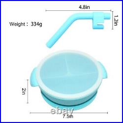 Baby Toddler Weaning Silicone Suction Plate Bowl with Lid & Matching Spoon Straw
