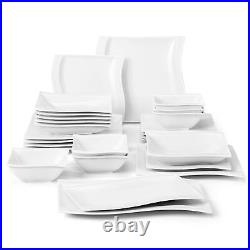 MALACASA Flora Porcelain 26-Piece Bowl & Plate Set Wave Shaped Dinnerware Set